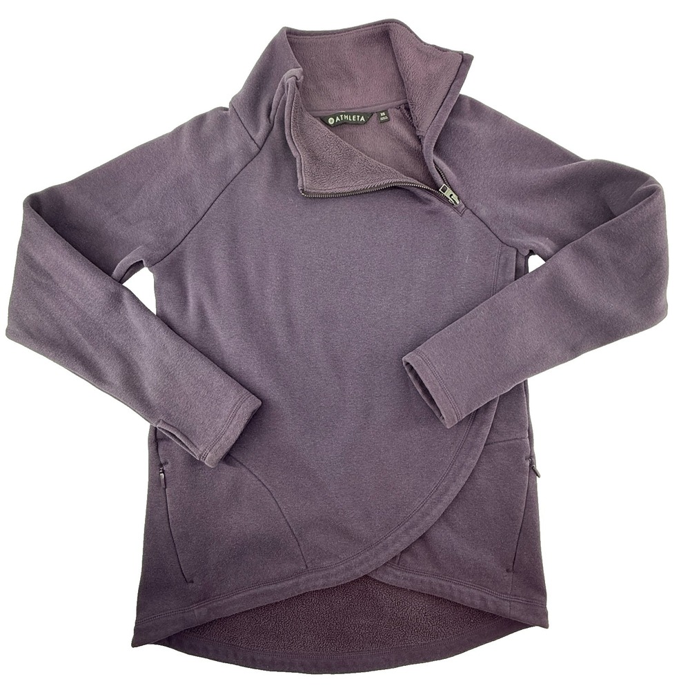 Athleta Pullover Womens XS Purple‎ Fleece Quarter Zip Athletic Sweatshirt Cozy